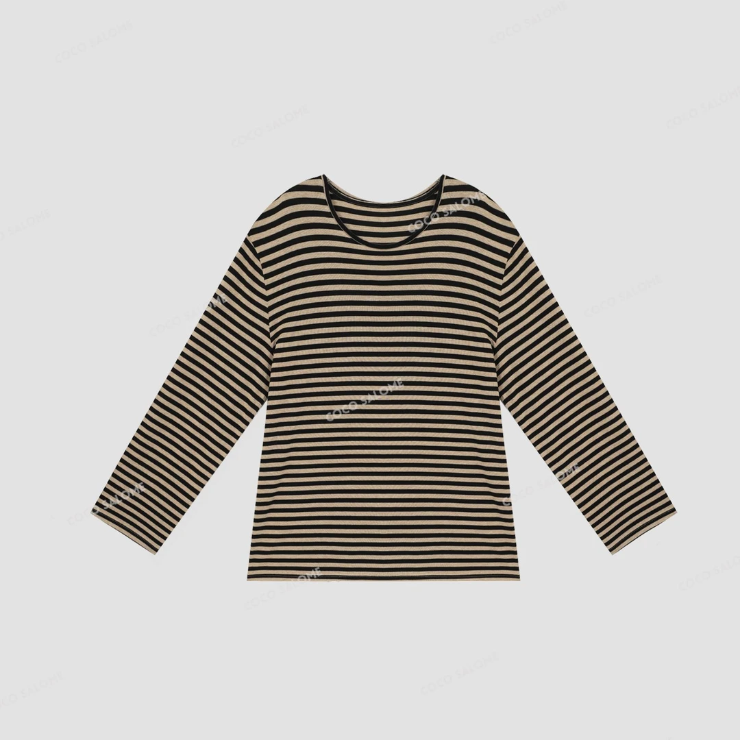 安安推荐【数字条纹】条纹大版U领慵懒轻奢长袖BL-CXW51122681Y