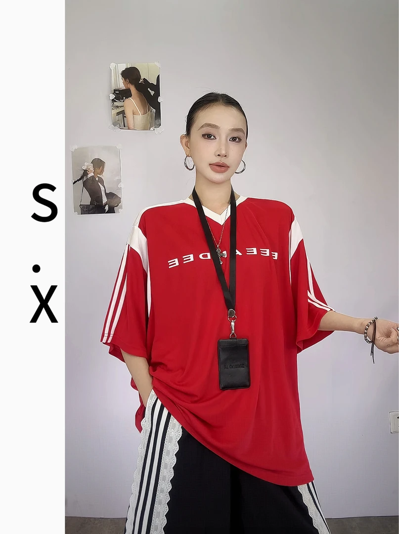 S.X 2025夏新款运动短袖t恤拼接解构球衣