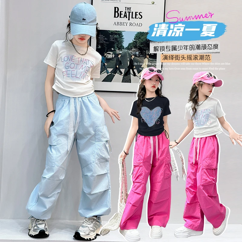 女童夏季套装2025新款洋气工装裤时髦学生运动短袖网红炸街阔腿裤