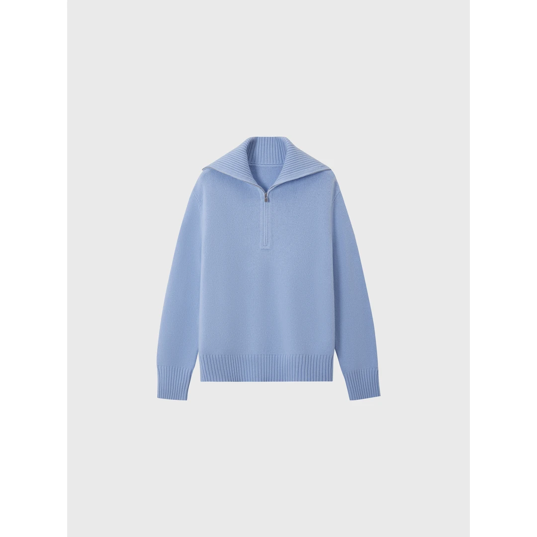 LP老钱风羊毛羊绒大翻领半开胸针织衫 R5043