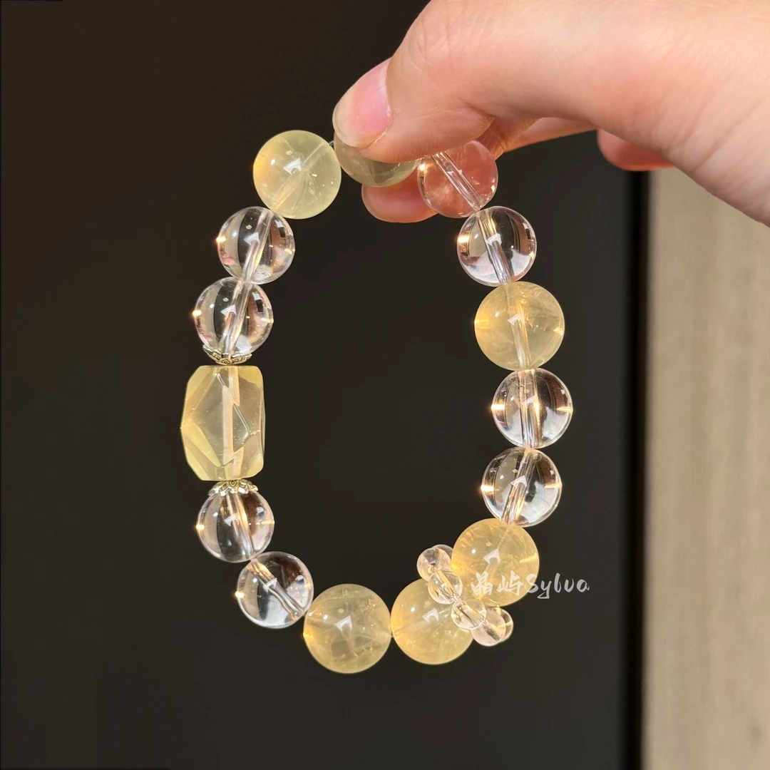 拍两件【橘子汽水】13mm柠檬黄水晶+12mm天然白水 原创设计水晶手串