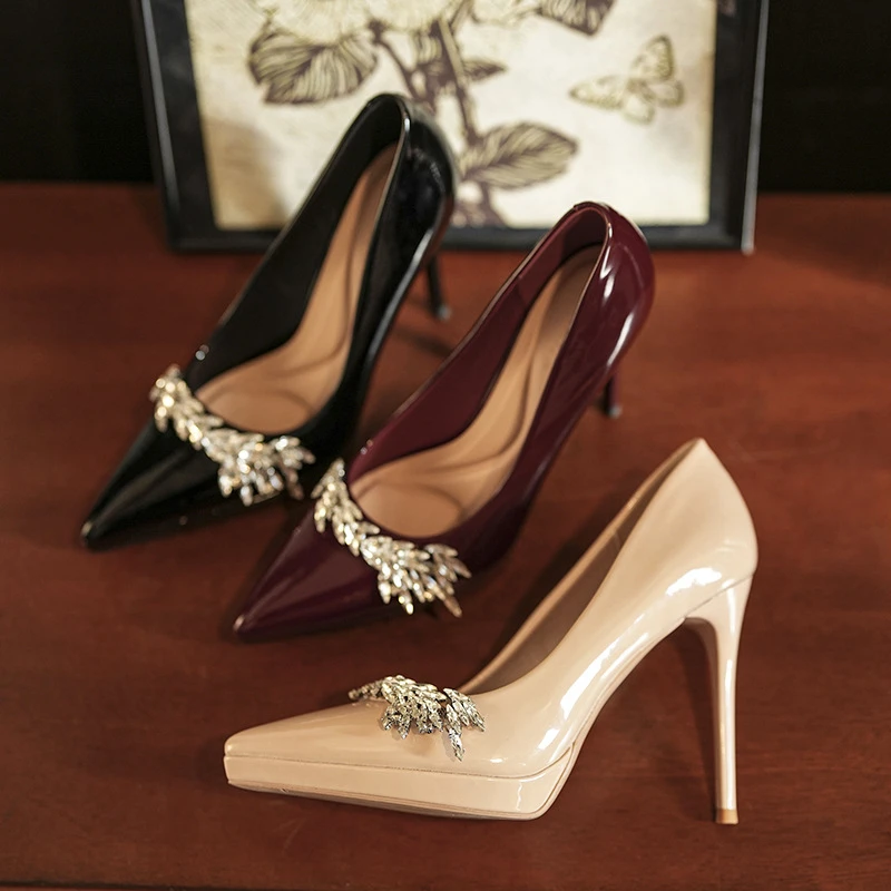 奢华水钻~防水台超高跟鞋女尖头细跟单鞋夜店不累脚礼仪鞋