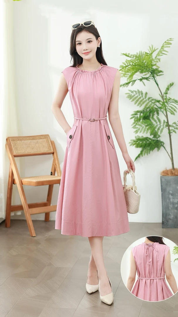 气质夏季宽松女装收腰通勤风连衣裙薄款