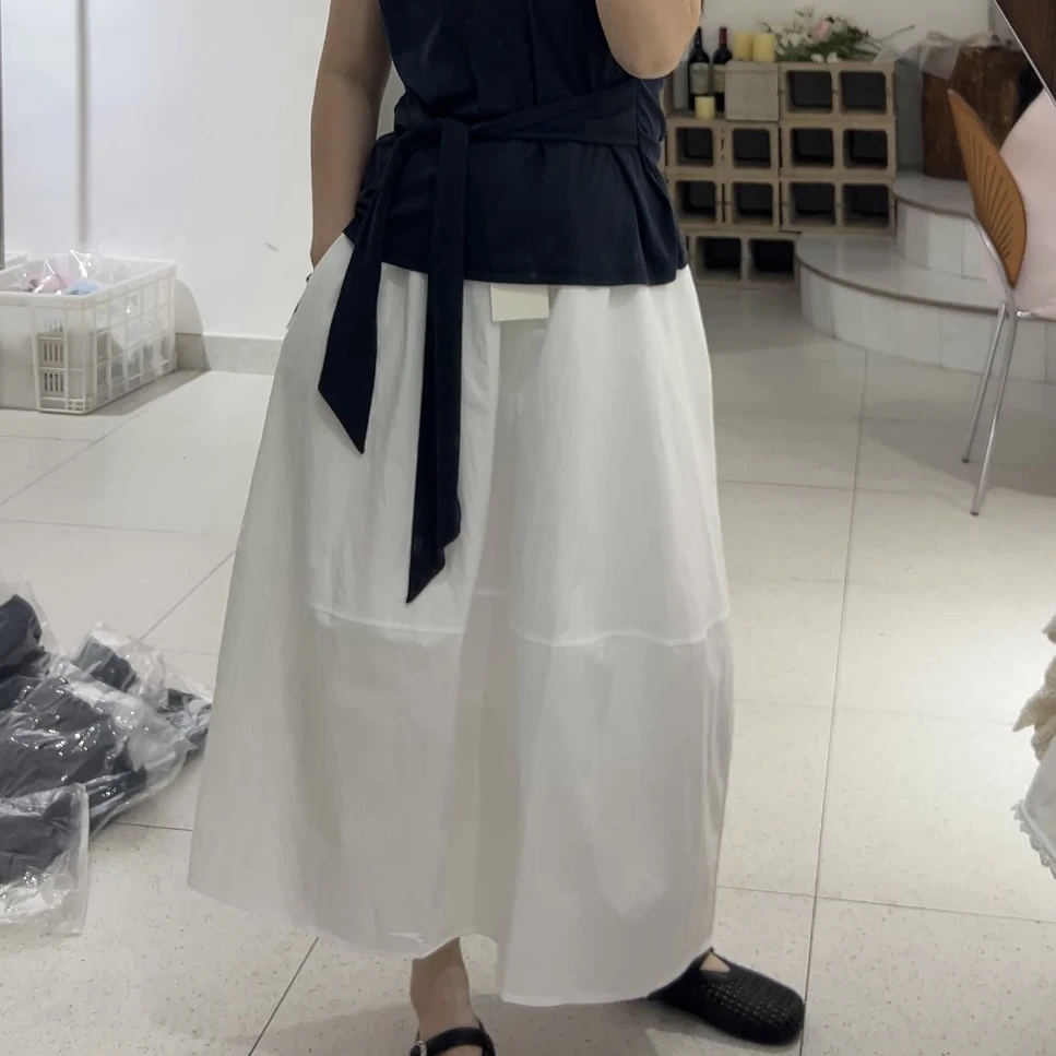 【花苞】白色高腰A字花苞半身裙夏季女士中长款休闲宽松洋气显瘦
