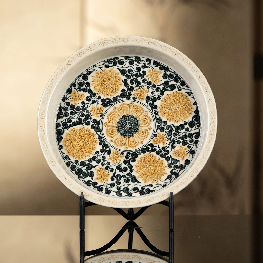 【利贞】青花釉里金金刚莲撇口壶承 直径19.5cm 纯手绘制茶具LQT