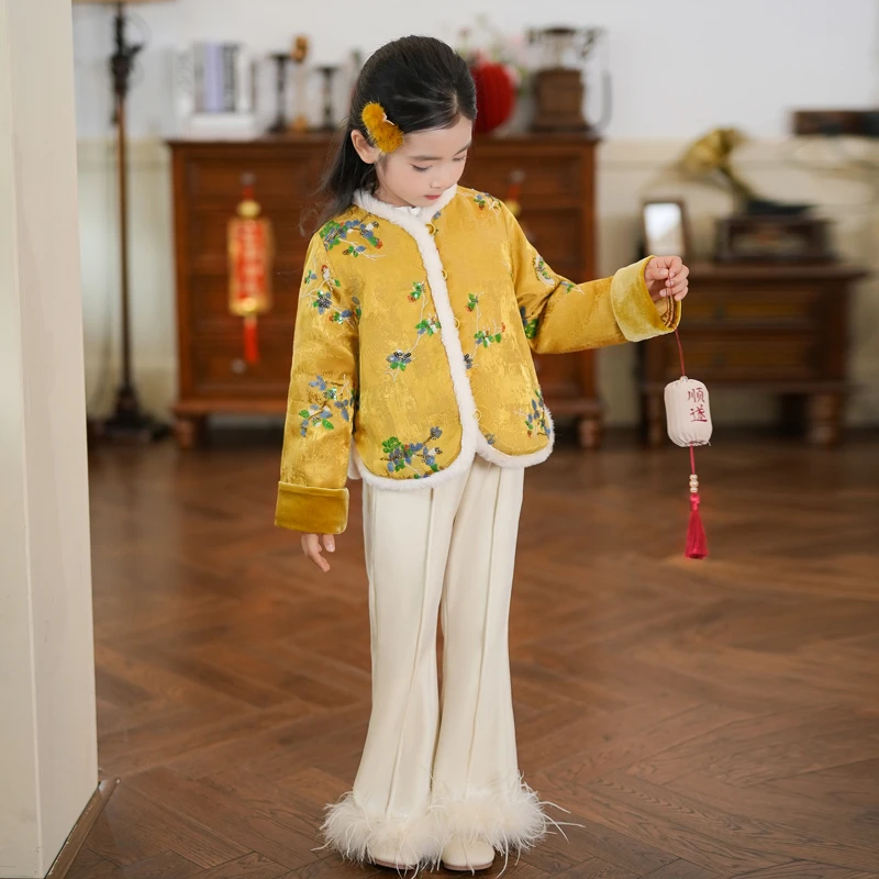 80913女童汉服中国风保暖拜年服棉服2025冬季新款唐装女宝宝外套