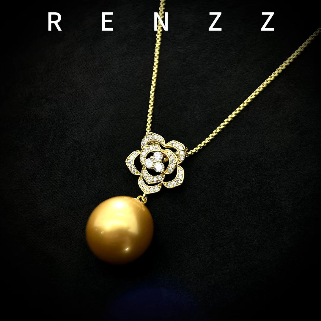 7956黄色山茶花流苏16mm圆球项链