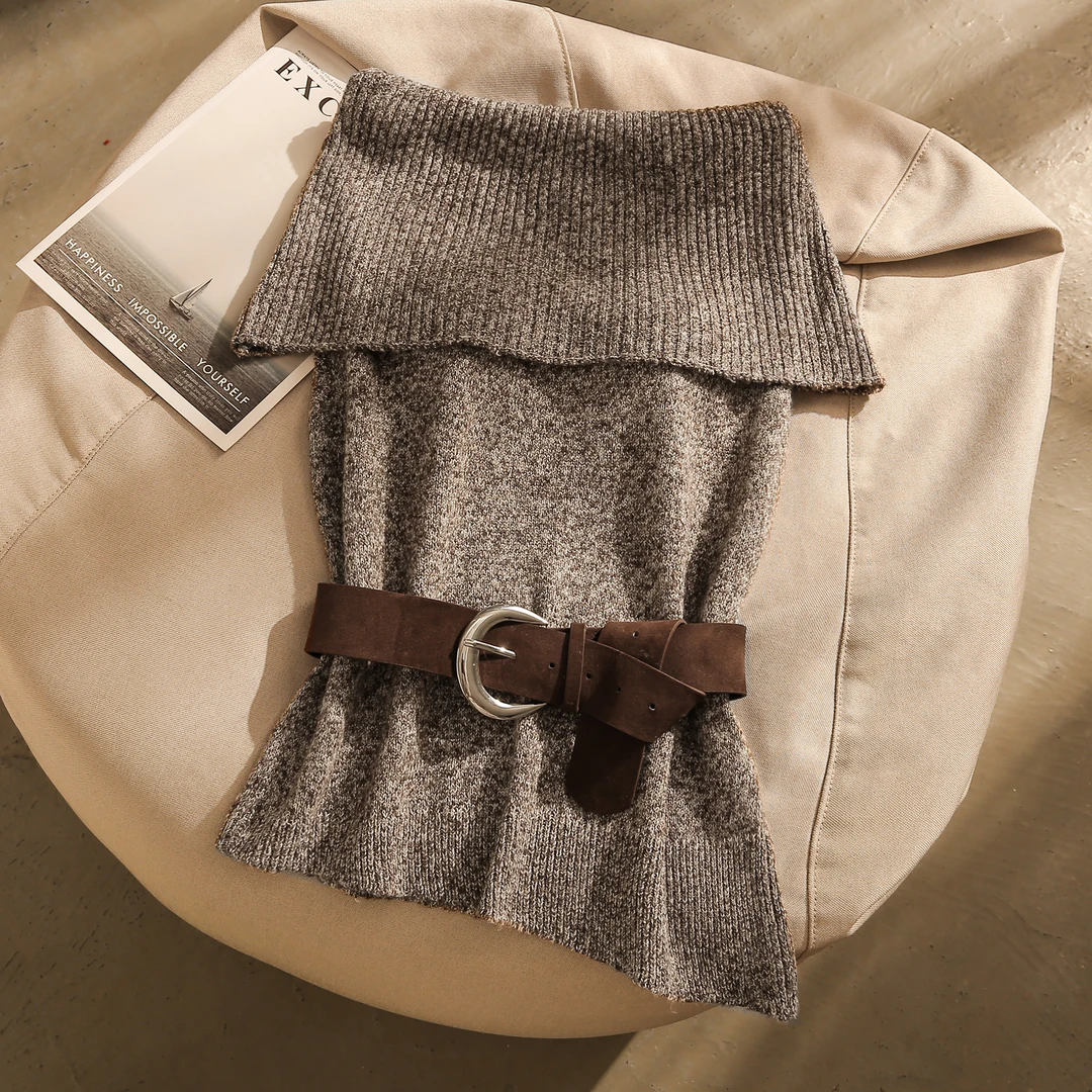 复古辣妹针织一字肩吊带背心女秋新款高级感收腰内搭美背无袖上衣