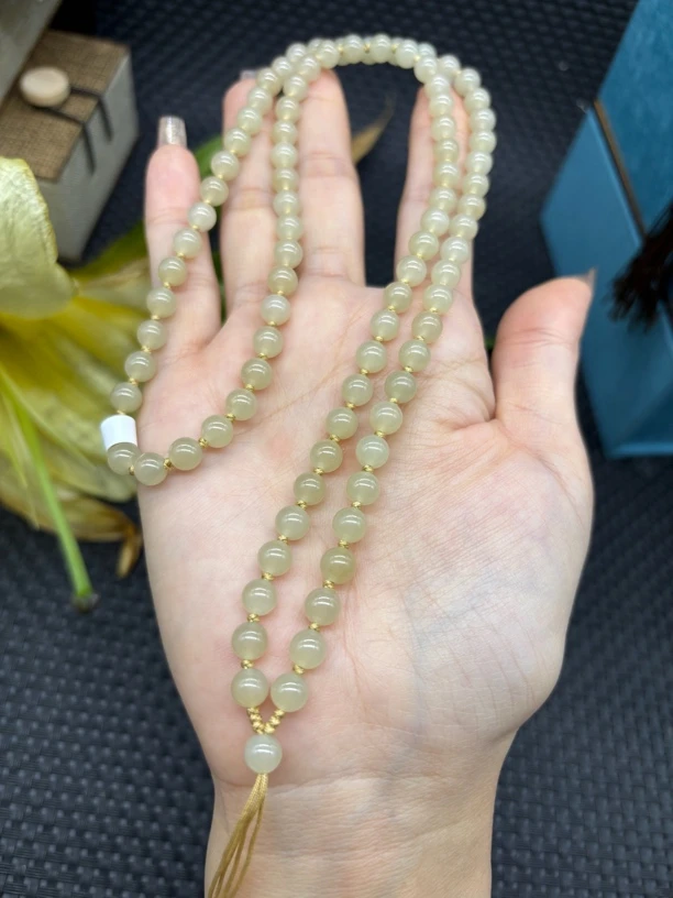 福利和田玉青海料蜂蜜水圆珠6mm男女款挂件绳毛衣链项链珠链长链