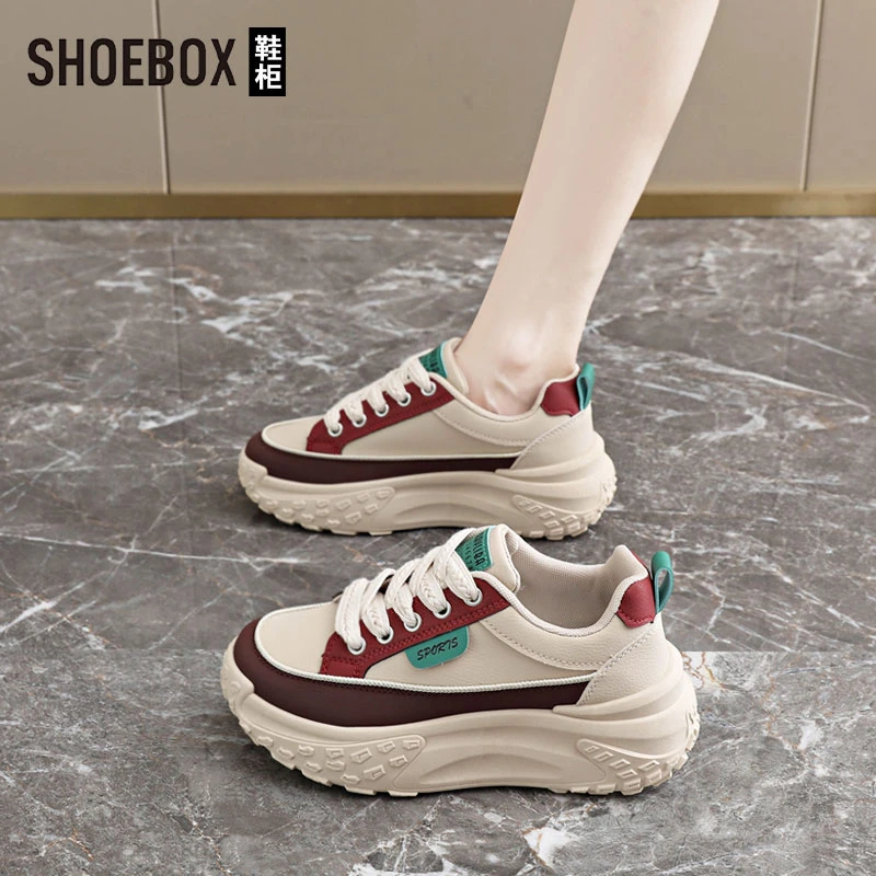 SHOEBOX鞋柜踩屎感休闲运动鞋女2025新款爆款时尚松糕厚底老爹鞋