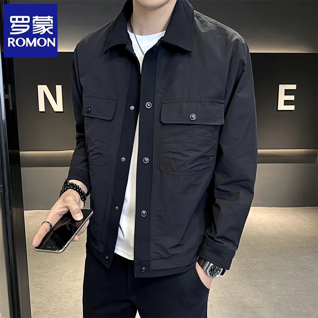 Romon/罗蒙男士秋季新款休闲帅气百搭夹克修身翻领韩版外套上衣服