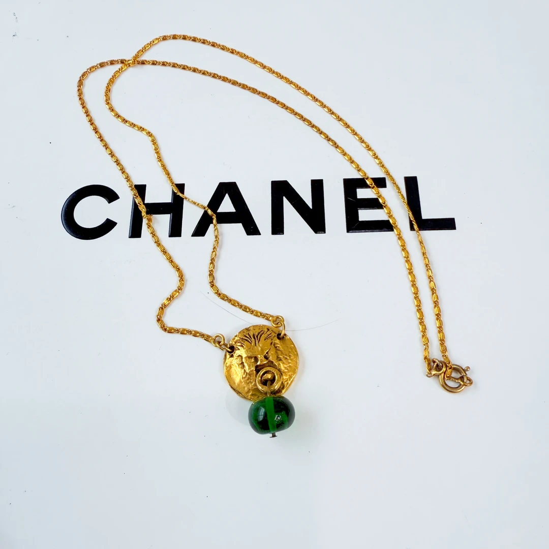 95新 Chanel/香奈儿 Chanel vintage香奈儿中古绿琉璃狮子锁骨链