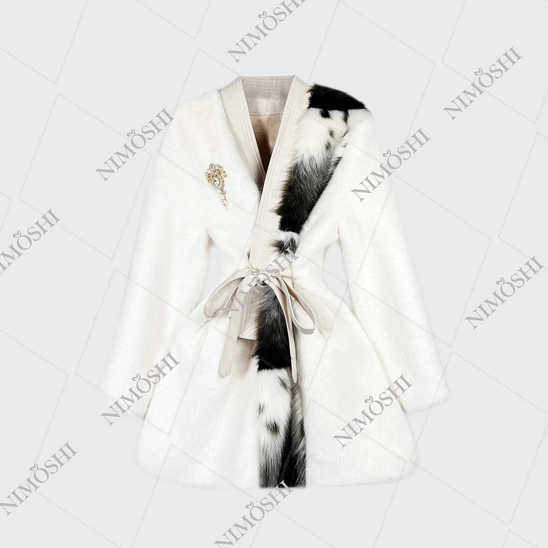 NIMðSHI【娴儿专属】欧式中长款挑染渐变束腰女外套百搭 L5188