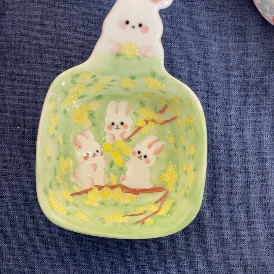 瓷片桂花兔子碟子微瑕