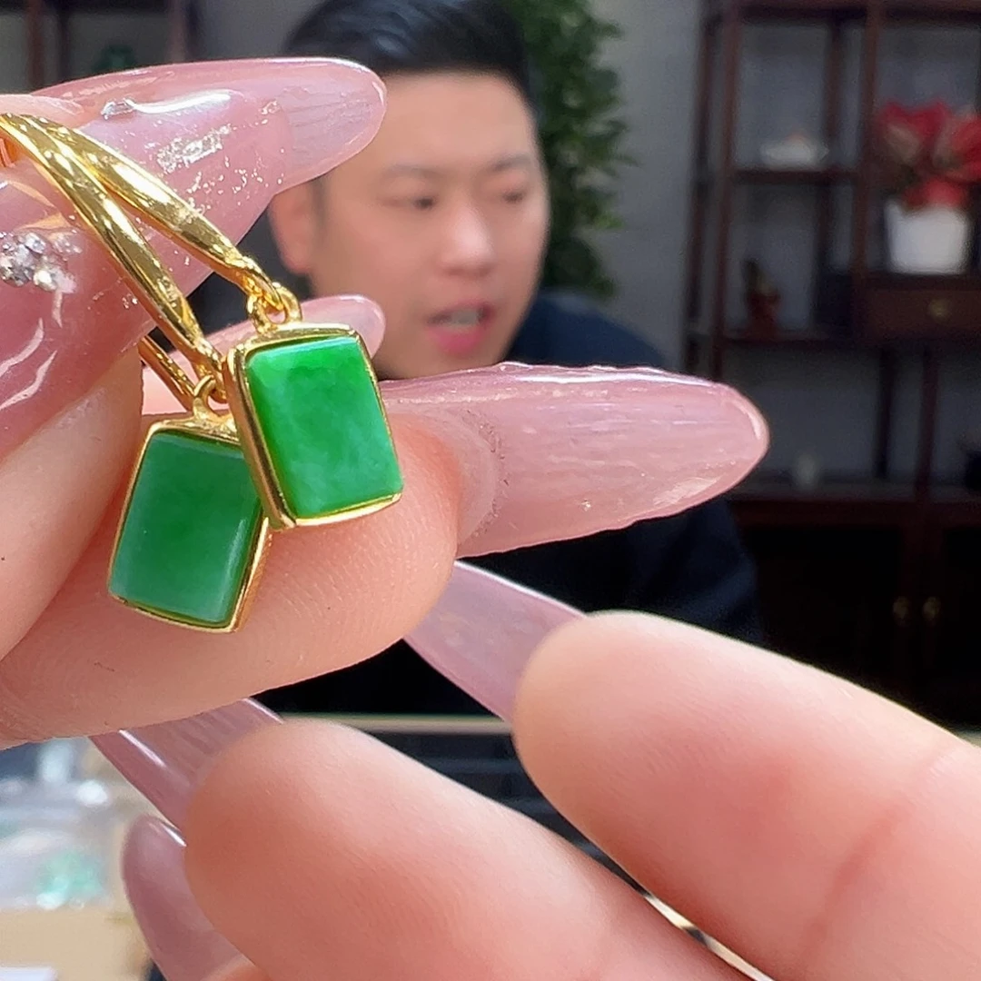 翡翠耳饰银S925镶嵌耳环56