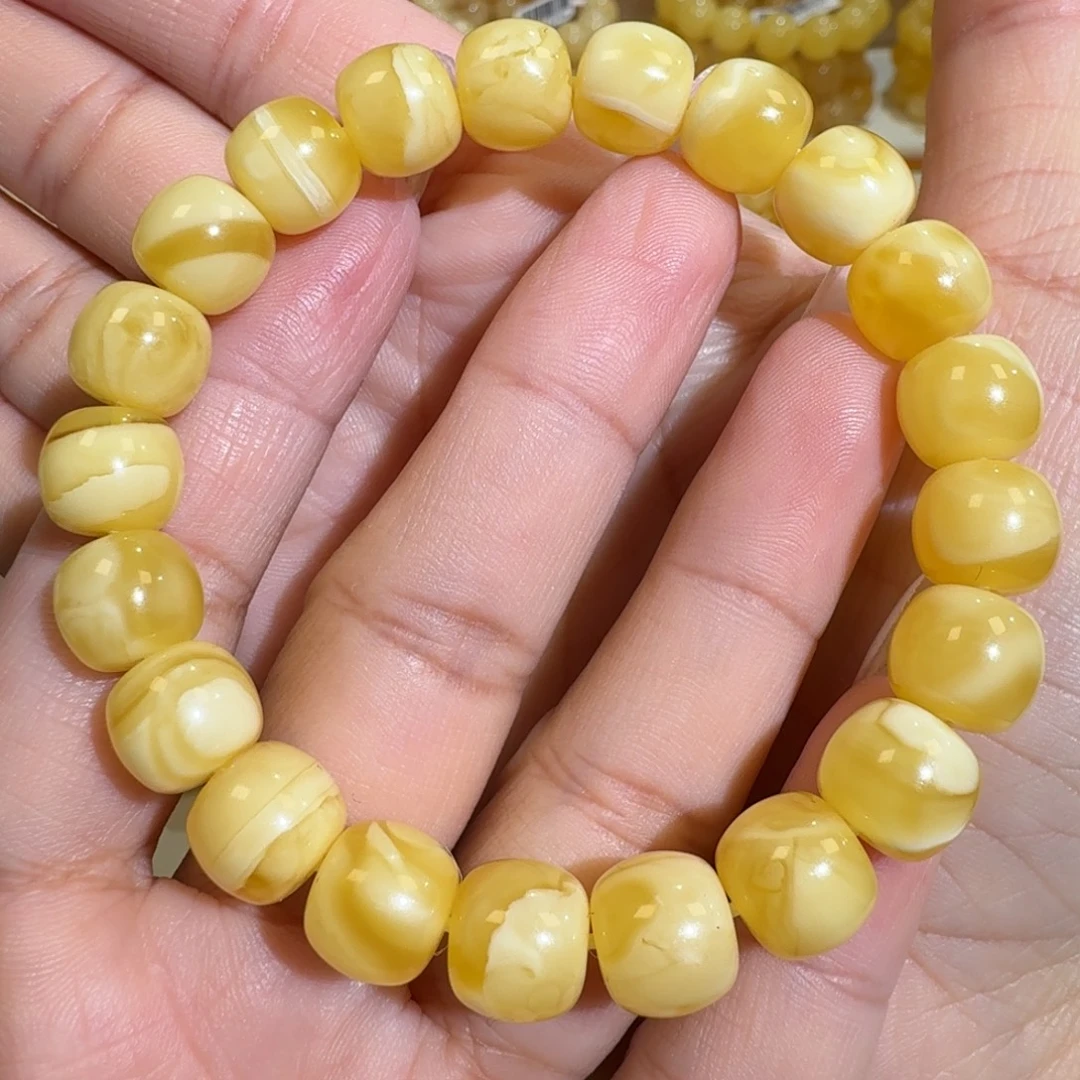 琥珀未镶嵌珠宝奇石10m+老型白花蜡手串14.5