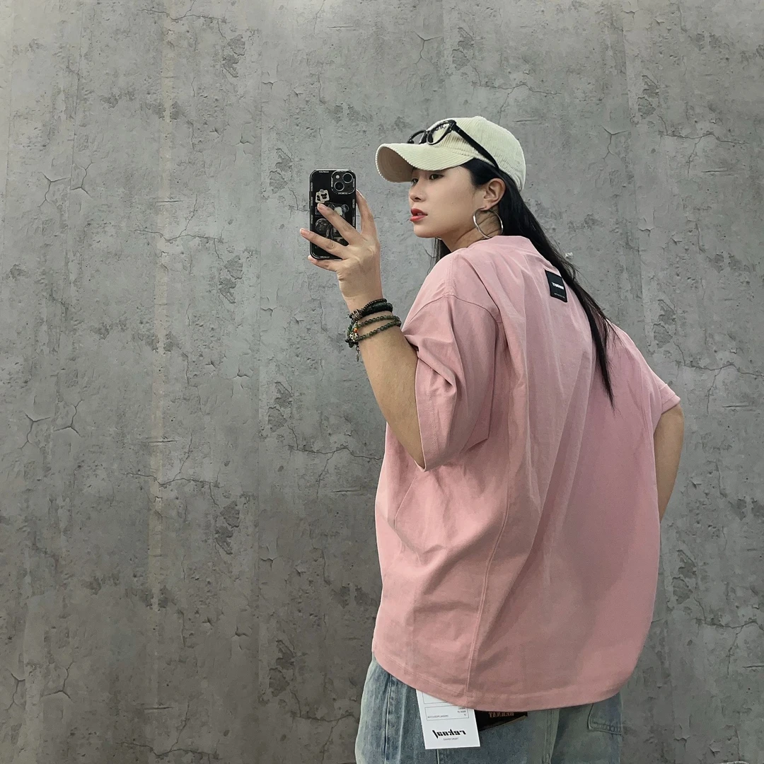 夏季百搭宽松廓形蝙蝠袖重磅水洗380g纯色短袖T恤男女1043