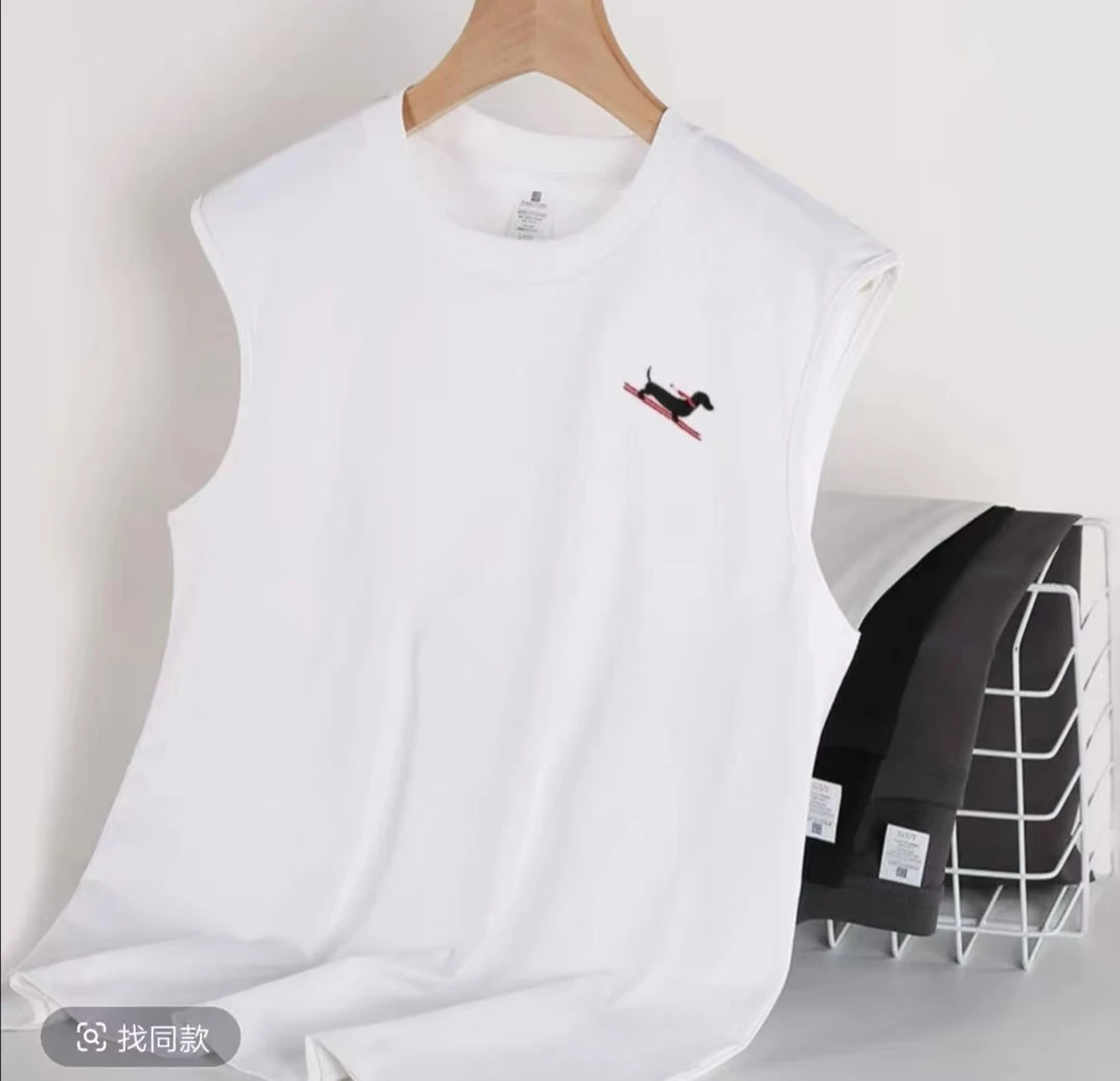 【刺绣版】夏季无袖袖男女同款休闲透气修身圆领时尚T