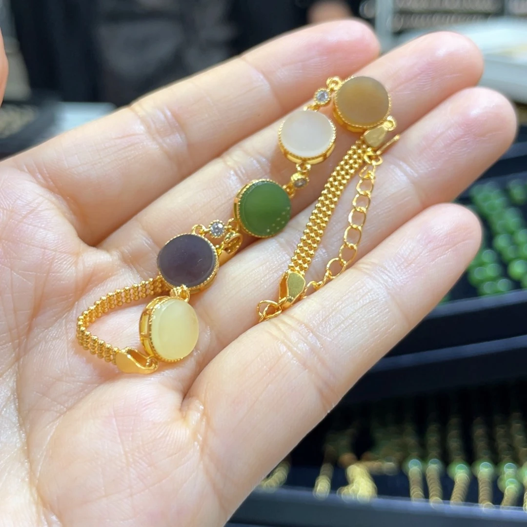 银S925镶嵌手链和田玉