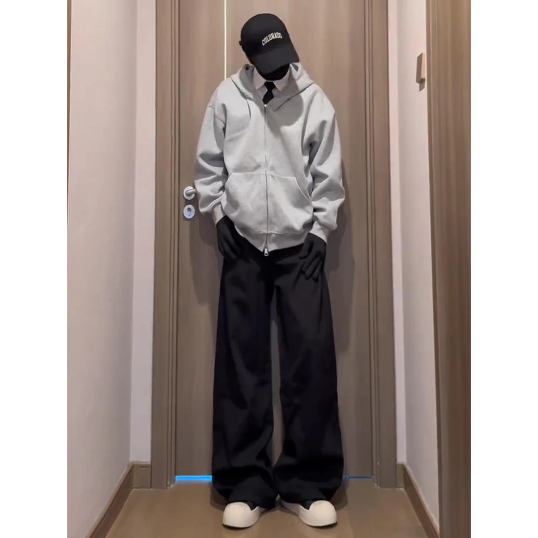 美式慵懒风松弛感弯刀西裤男生ootd穿搭裤子垂感美式宽松垂感卫裤
