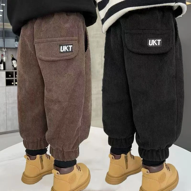 男童加绒加厚裤子冬季保暖儿童休闲裤宝宝外穿夹棉灯芯绒棉裤洋气