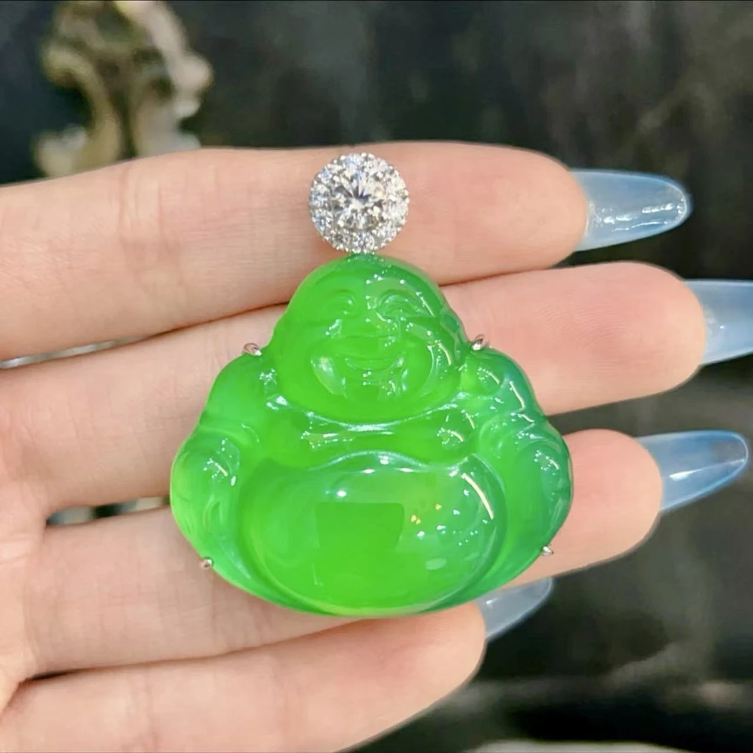 吊坠925银锆石 s925银简镶大绿佛公吊坠