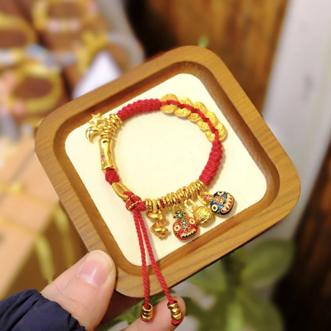 铜合金珐琅手链 秋冬新款五帝钱吞金兽手编绳