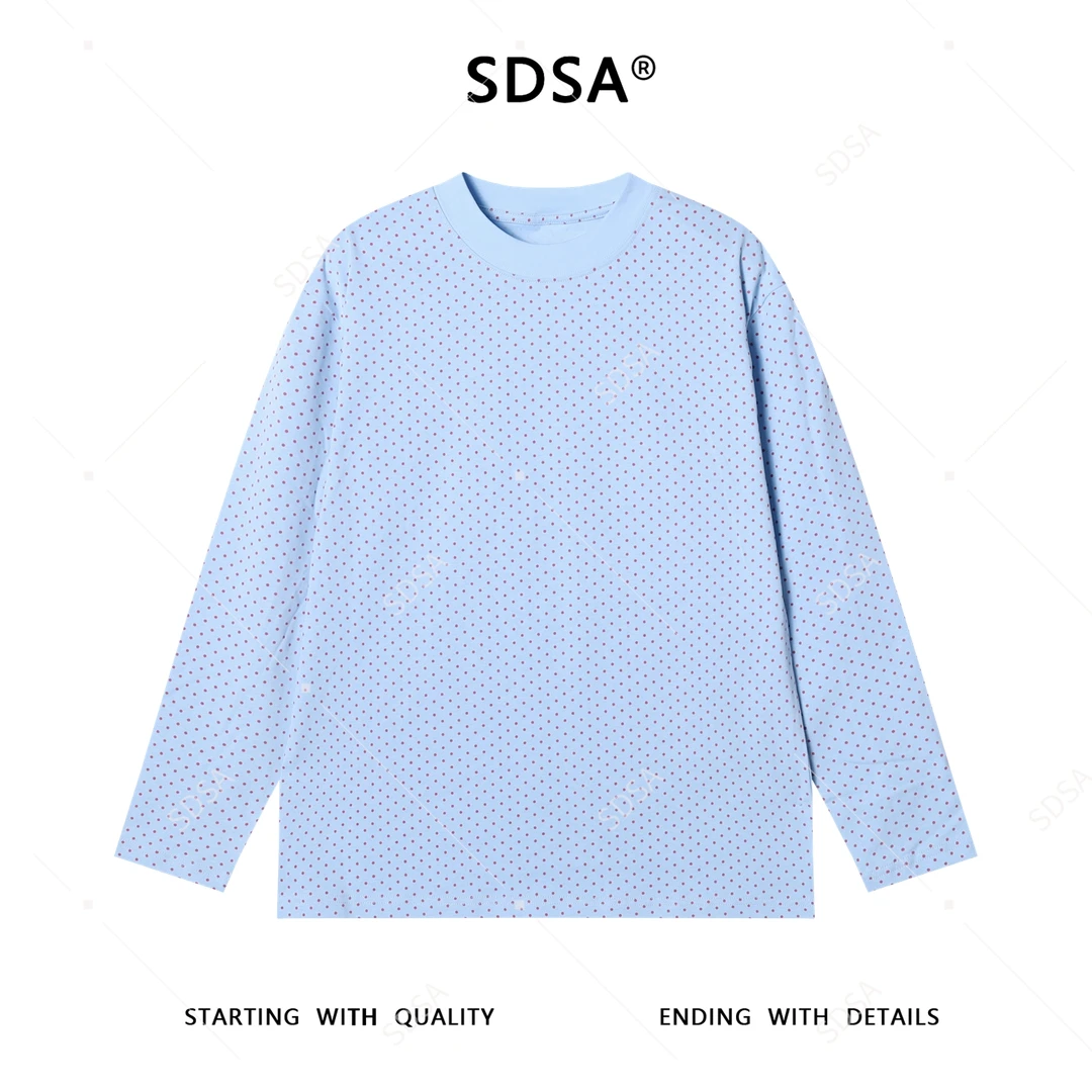 SDSA秋季新款男士痞帅简约撞色波点圆领长袖T恤简约休闲百搭上衣