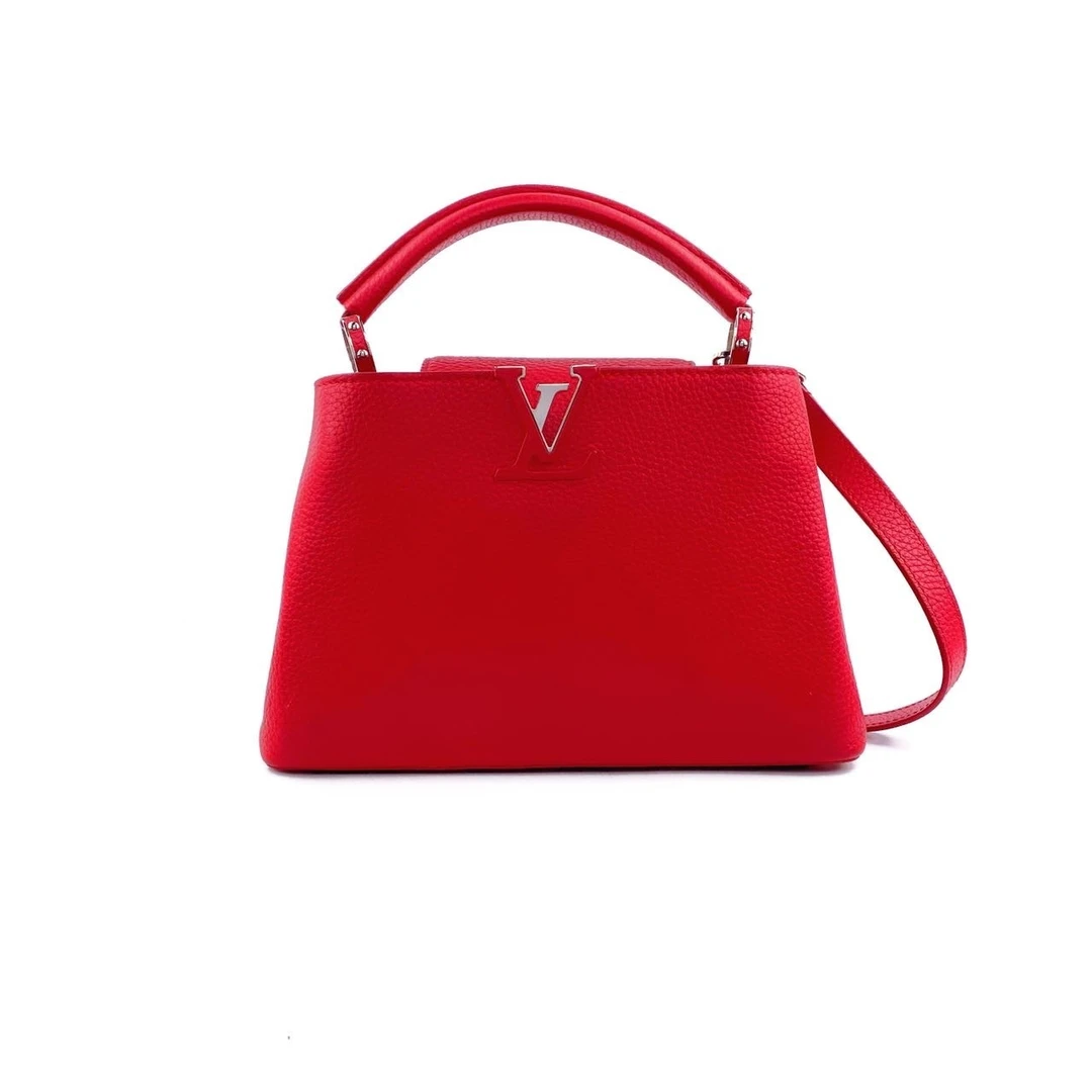 95新 LouisVuitton/路易威登 牛皮红色银标CAPUCINES bb单肩包