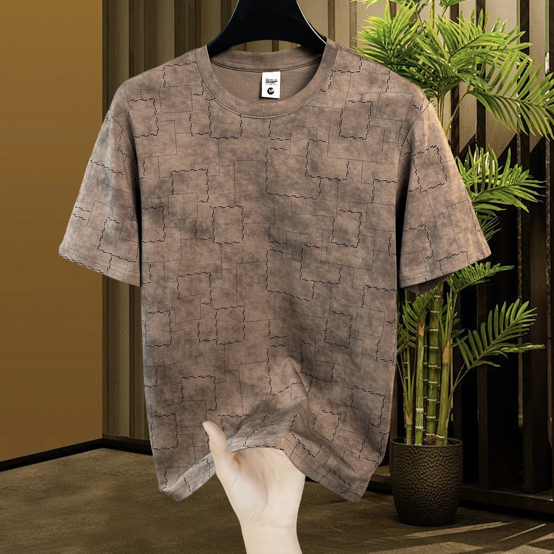 2025男士新款百搭印花夏季休闲时尚青春质感圆领废土风男装短袖