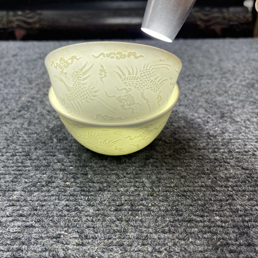 白瓷浮刻仙鹤口杯压手杯主人杯