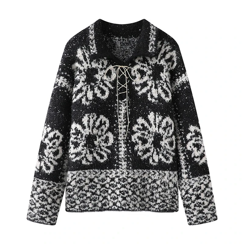 【花间集】2025早春新款费尔岛复古毛衣女套头提花设计针织衫.Y7998