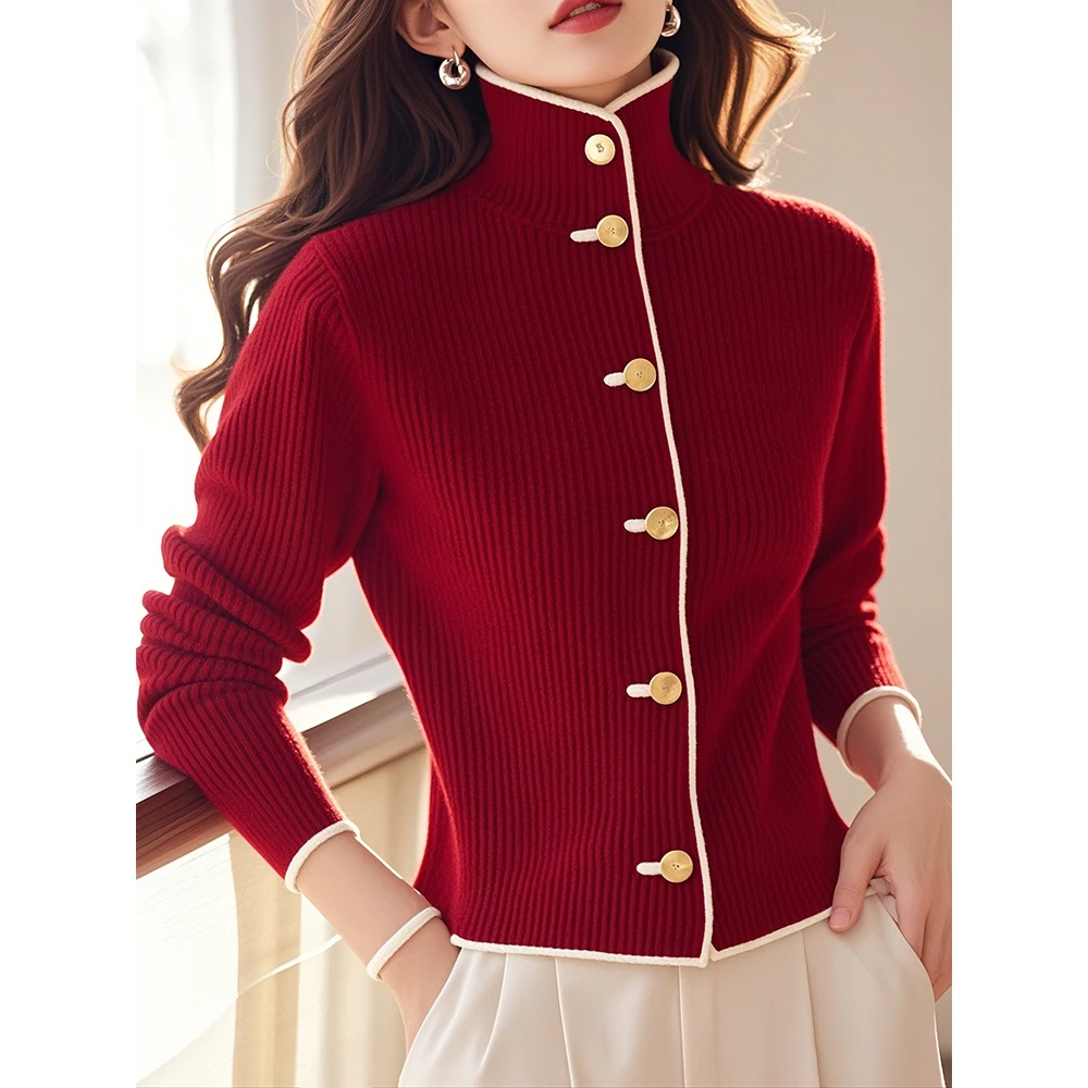 YS#别致漂亮上衣设计感小众时尚洋气减龄冬季红色针织衫DY11903