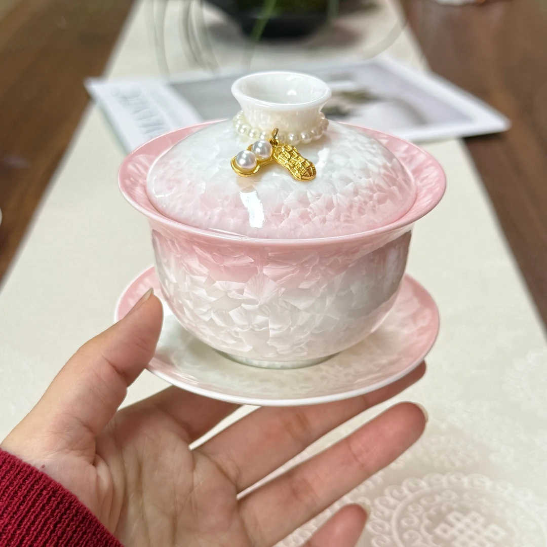 茶颜舍高档结晶釉三才盖碗功夫茶具陶瓷大容量不烫手女士专用泡茶