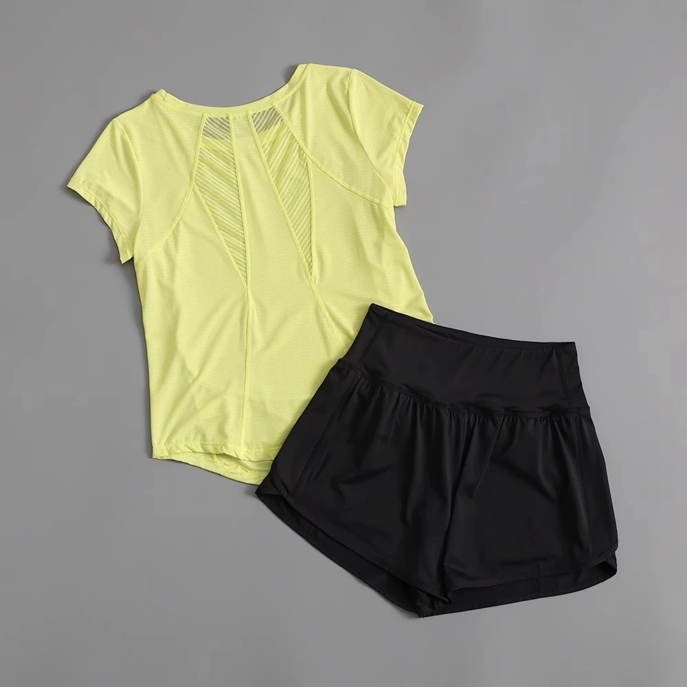 运动健身套装女休闲宽松遮肉透气瑜伽服上衣短袖骑行服短裤速干夏