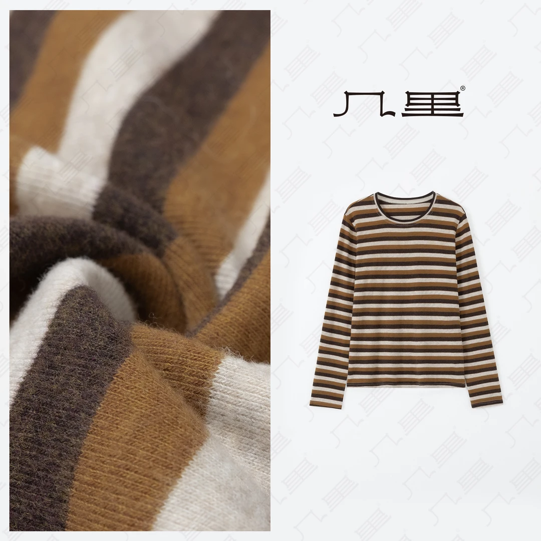 几里与麻 松弛感圆领正肩条纹T恤 衣长62胸围94 2100942