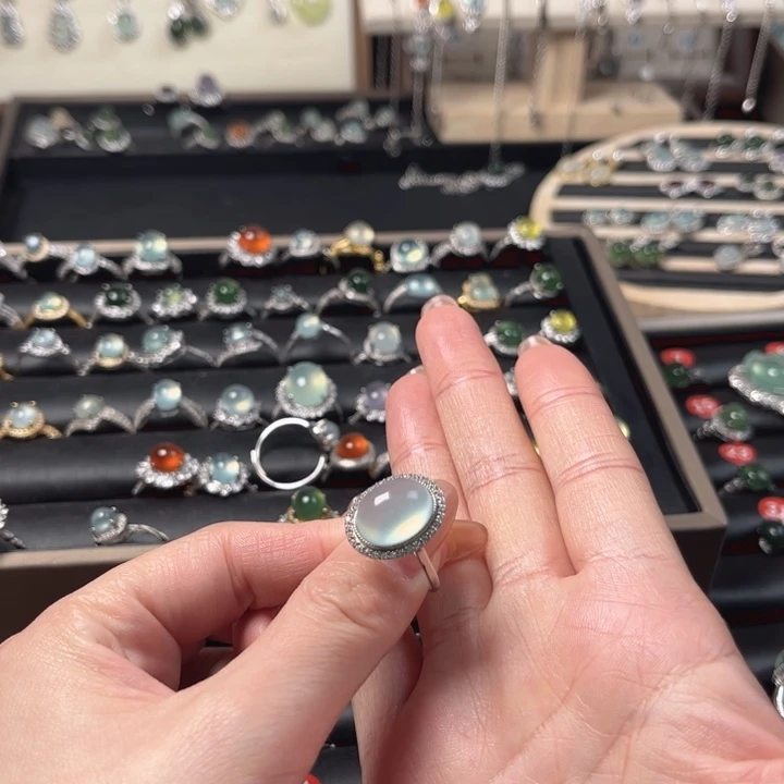 蛇纹石玉银S925镶嵌戒指