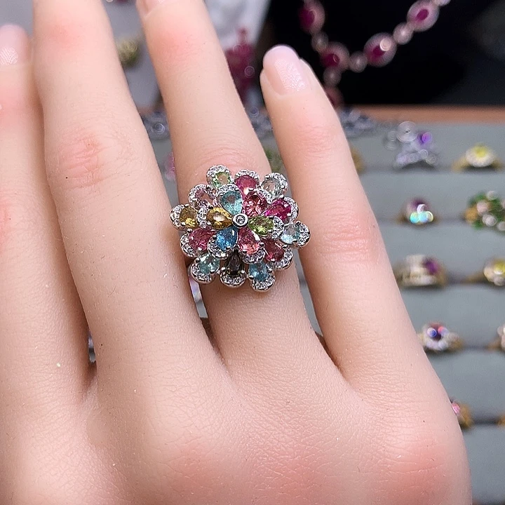 银S925镶嵌碧玺戒指