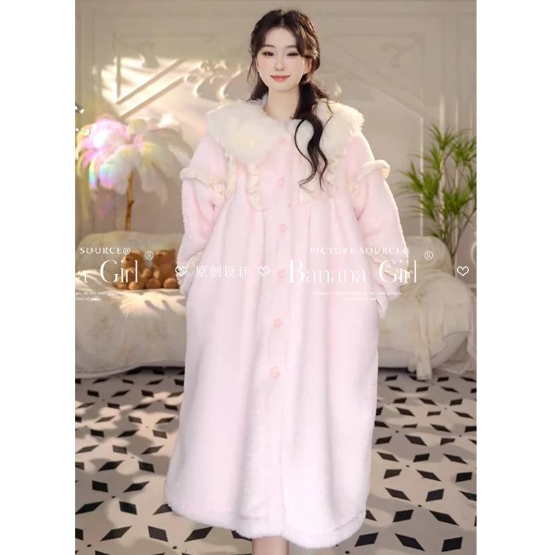 Bananagirl【桃里桃气】睡衣女秋冬中长款睡袍加绒加厚家居服可外穿