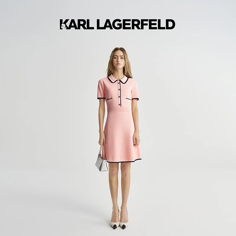 KARL LAGERFELD卡尔拉格斐2025夏季新款撞边针织连衣裙M22E1394