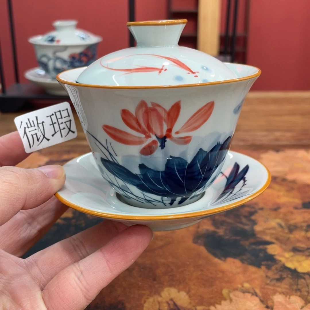 釉下手绘茶具微瑕