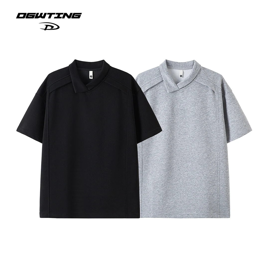 DGWTING老钱成熟正肩POLO衫短袖男夏季纯色重磅百搭设计休闲半袖