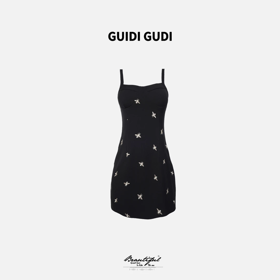 GUIDI GUDI【小蜜蜂】黄加蓝吊带气质舒适百搭连衣裙