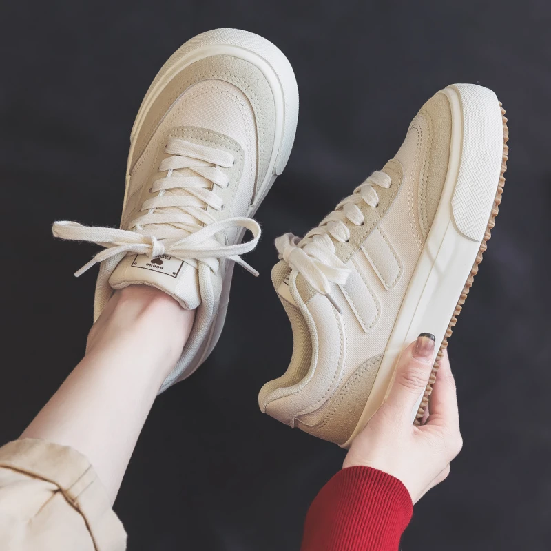 【Xin】春季帆布鞋女2025新款韩版低帮小白鞋厚底休闲板鞋透气学生