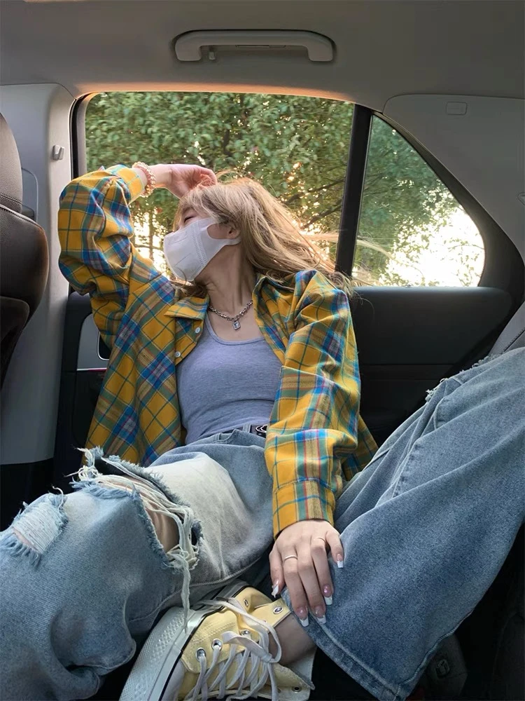 1ins春季格子衬衫女韩版慵懒时尚宽松显瘦百搭开衫外套女装夏季