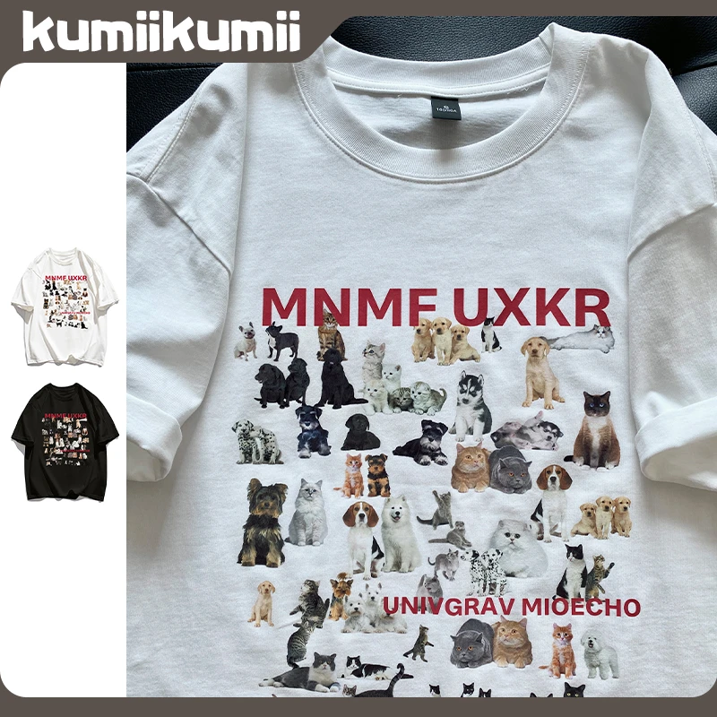 100%纯棉短袖复古半袖小众韩版小动物印花设计感t恤ins休闲上衣