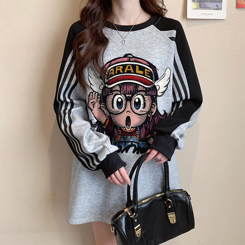 秋冬季爆款加绒加厚卫衣女韩版宽松胖mm时尚减龄卡通显瘦遮肉上衣