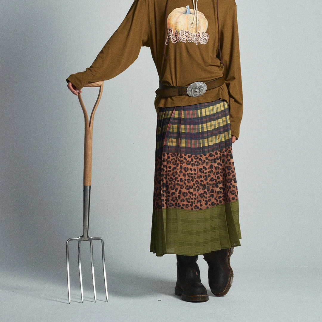 AUBRUINO设计师品牌印花百褶裙DSC买手店BY5A28020