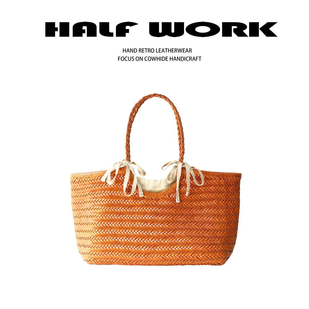 HALF WORK/伴工 头层植鞣油蜡牛皮手工编织包KB-2209