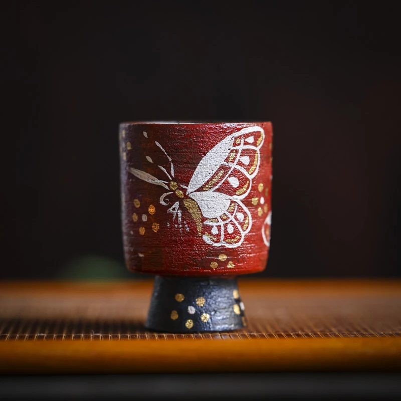 纳兰-炼陶-蝴蝶-蕉白轩-高足杯-70ml（蕉白S0614）